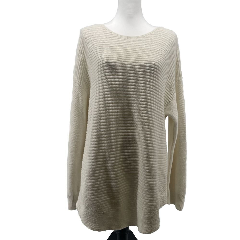 Talbots Sweater‎ Women's Large Ivory Fisherman Lambswool Cottagecore Boho Ribbed